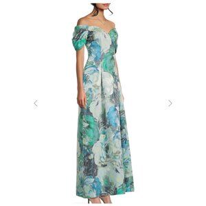 Aidan Mattox By Adrianna Papell Floral Print Off-The-Shoulder Gown Size 4 Multic
